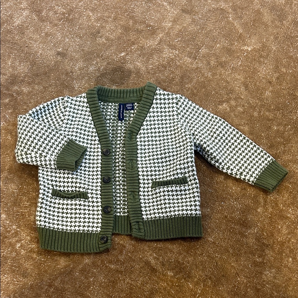 Janie and Jack Olive and Cream Knit Cardigan